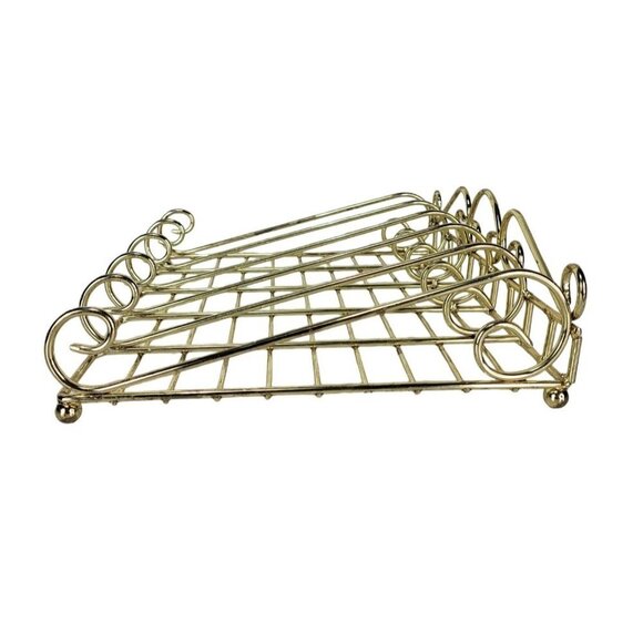 Gold Scroll Tabletop Footed Spice Rack Buffet Flatware Caddy Tray Vintage - Picture 3 of 15